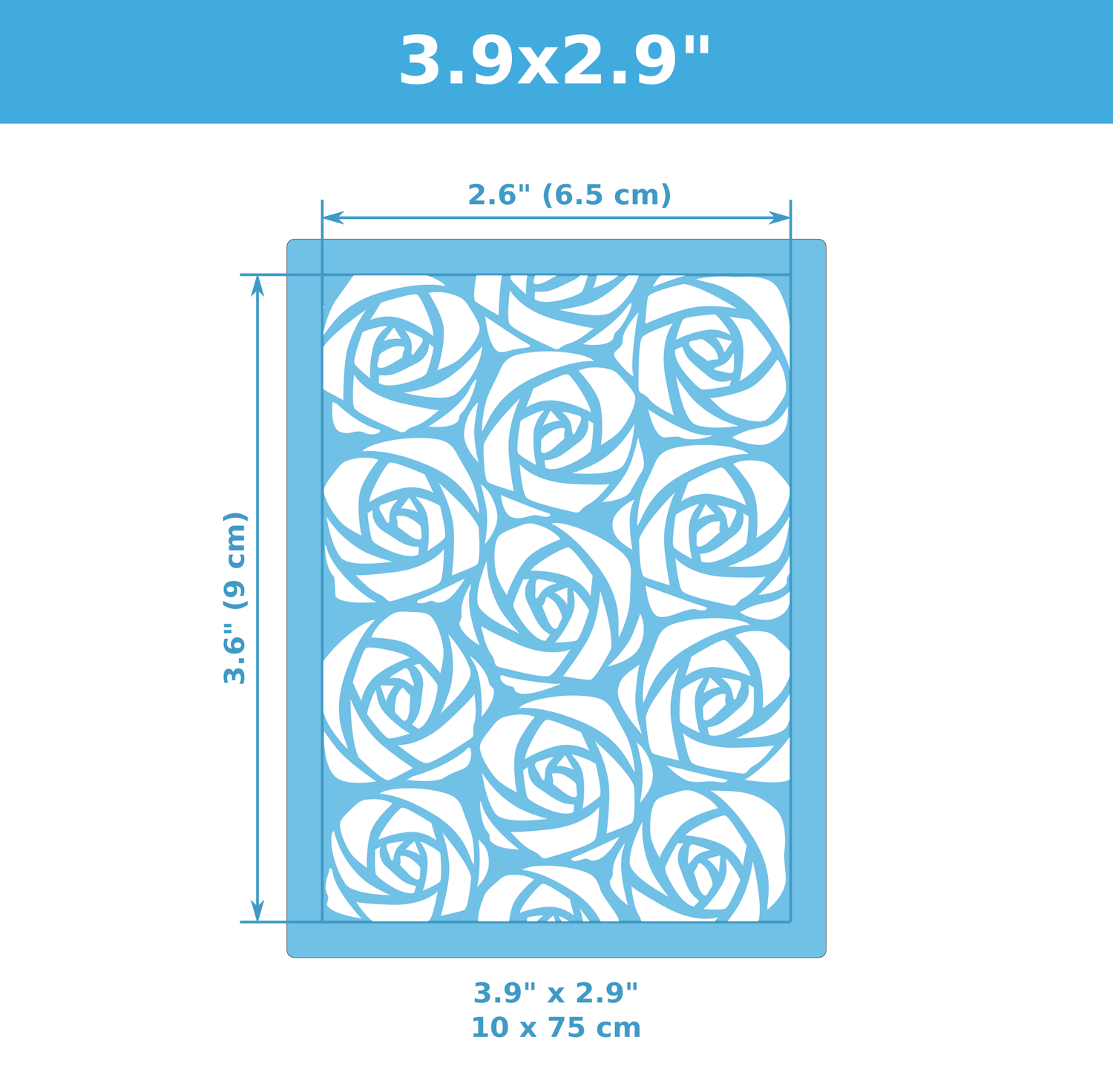 Mini Texture Stencil for Polymer Clay (3.6&quot; x 2.6&quot;) Roses 01