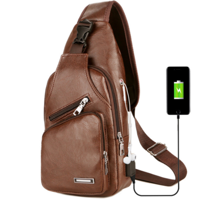 Fabric USB Portable Charging Chest Bag Messenger Bag