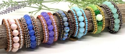 THREE STRAND LEATHER WRAP BRACELETS (GLASS)