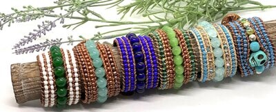 FIVE STRAND LEATHER WRAP BRACELETS (GLASS)