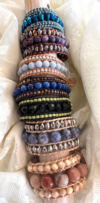 THREE STRAND LEATHER WRAP BRACELETS (FACETED CRYSTAL)
