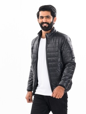 Stand up Collar Black Quilted Puffer Jacket