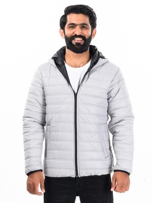Grey/Black Hooded Quilted Puffer Jacket