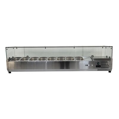Brand New Glass Refrigerated Pizza Saladette Topping unit 181cmW x 34cmD x 44cmH