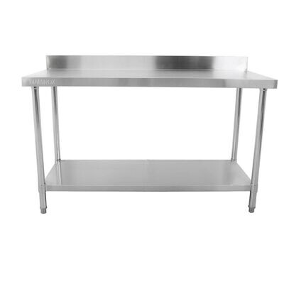Brand New Stainless Steel 150cm Prep Table With Upstand and Under Shelf 150cmW x 60cmD x 100cmH