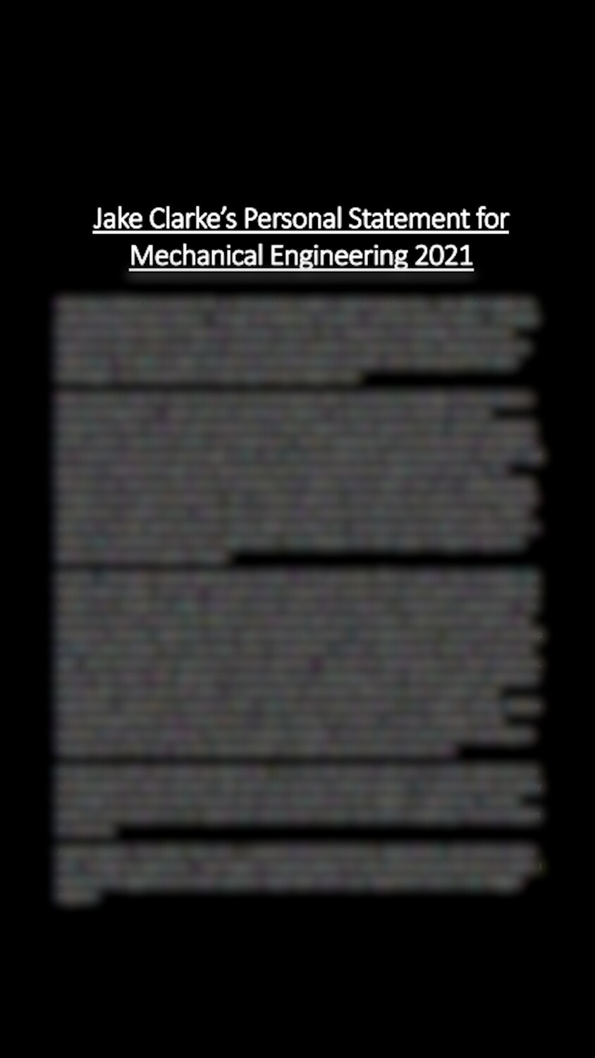 Jake Clarke&#39;s Personal Statement for Mechanical Engineering 2021