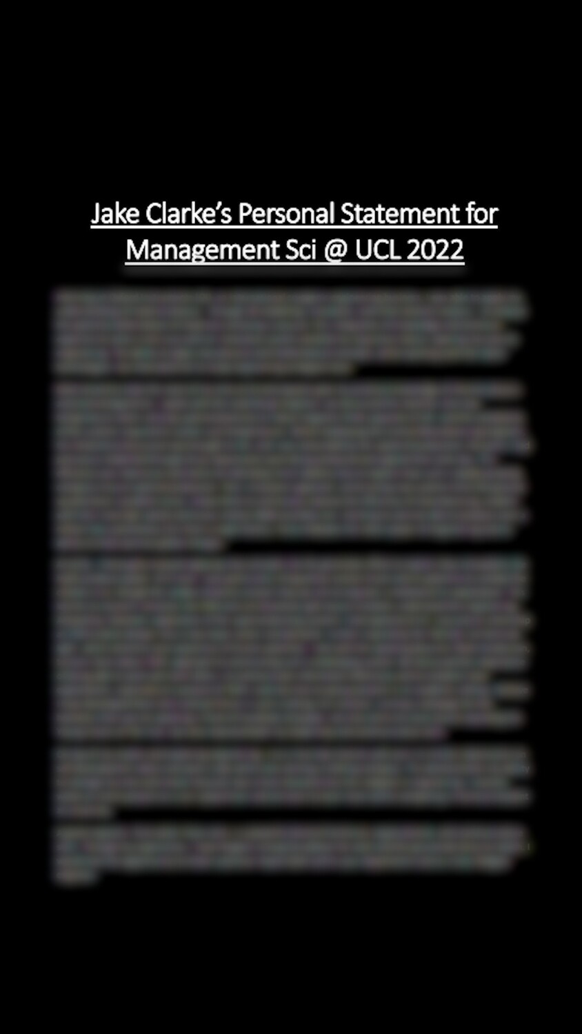 Jake Clarke&#39;s Personal Statement for Management Sci @ UCL 2022