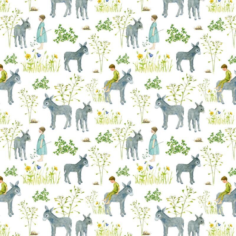 Katoenen Stof Daniela Dresscher : Ezeltjes (50x70cm ) Katoenen Stof Daniela Dresscher : Ezeltjes (50x70cm )