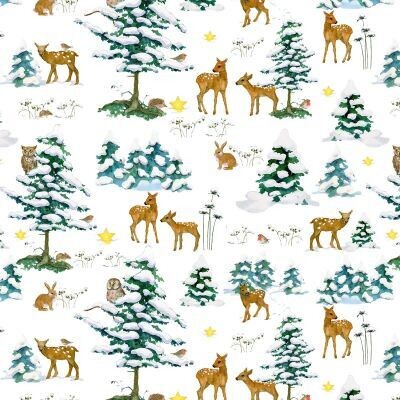 Katoenen Stof Daniela Dresscher : Dieren in Winterland   (50x70cm )