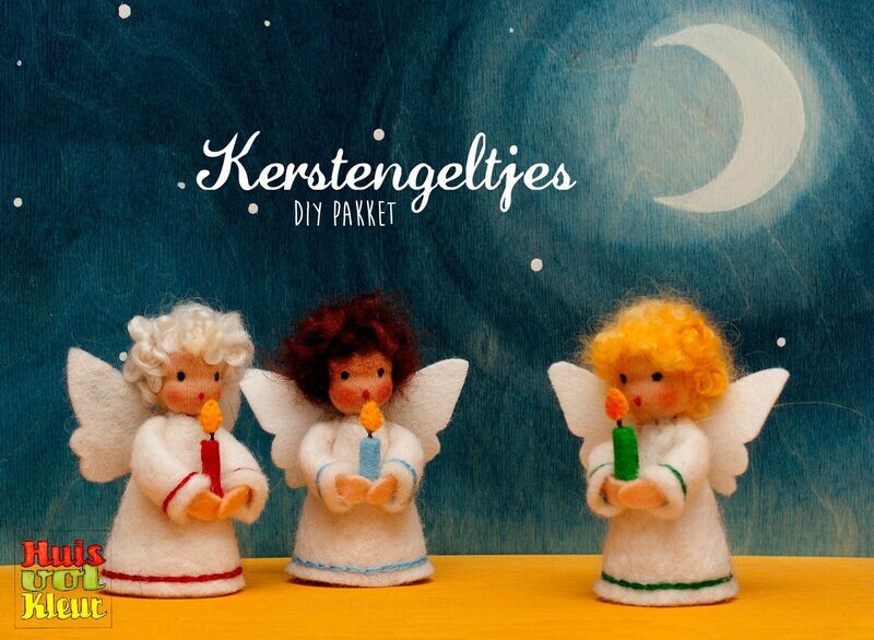 Kerstengelen met kaars  drie stuks (Huisvolkleur)
