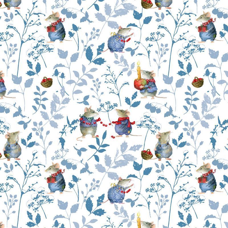 Stof Daniela Drescher  Wintermuizen  Blauw   ( per 0,25 meter)