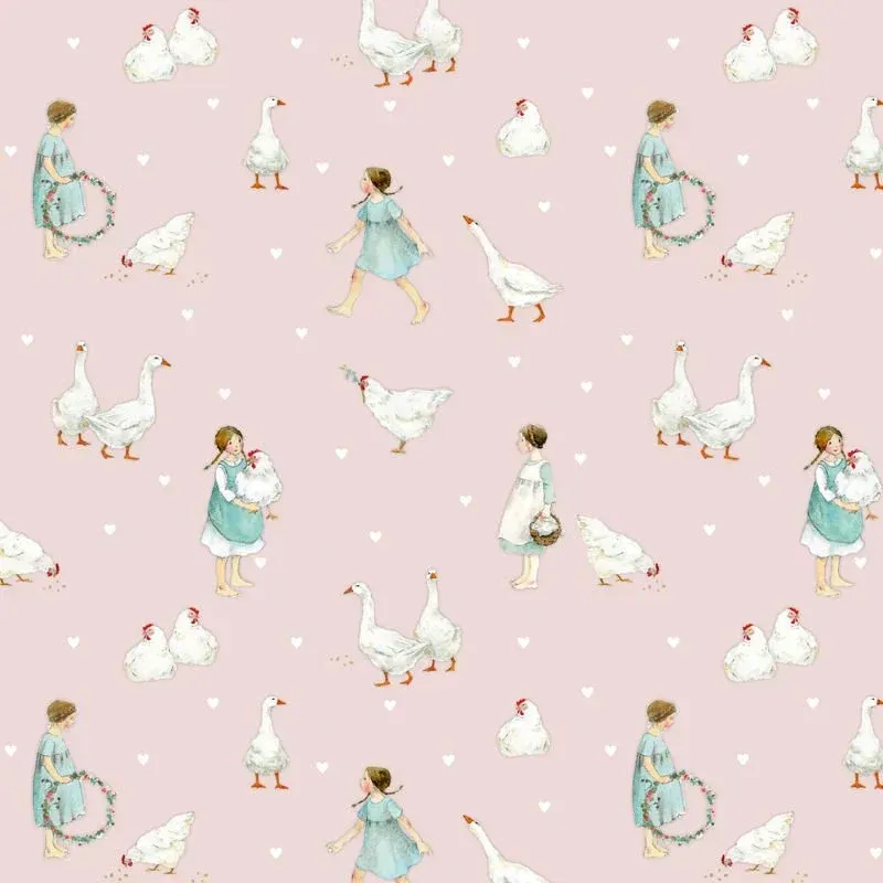 Stof Daniela Drescher: Landleven Roze  50x70cm