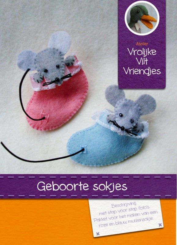 Geboortesokjes  Muis ( Vrolijke Viltvriendjes)