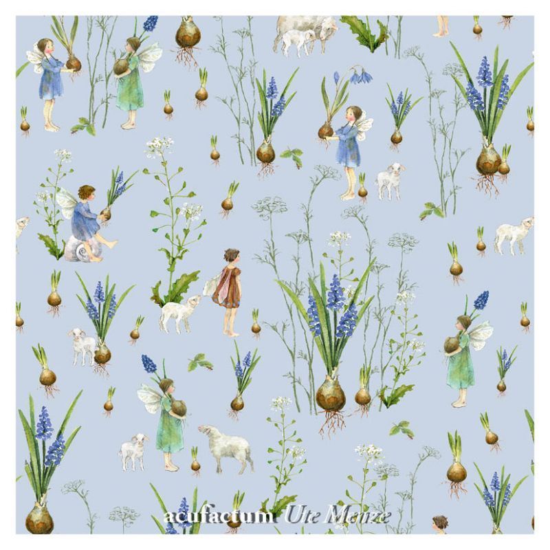 Stof Daniela Drescher :  Blauw Druifje   (50x70cm )