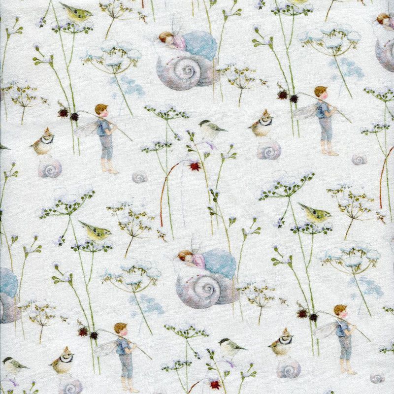 Stof Daniela Drescher: Elfjes in het veld Blauw  50x70cm