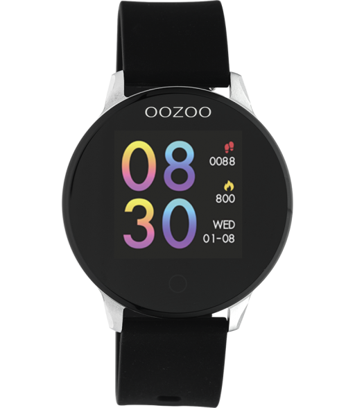 Oozoo Unisex Smartwatch mit Silikonband schwarz / silber 43 MM  Q00113