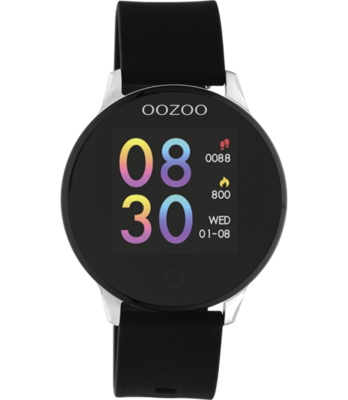 Oozoo Unisex Smartwatch mit Silikonband schwarz / silber 43 MM Q00113 Oozoo Unisex Smartwatch mit Silikonband schwarz / silber 43 MM Q00113