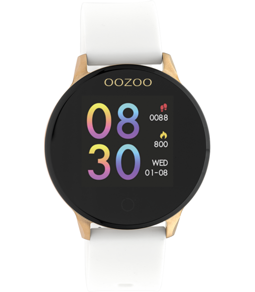 Oozoo Unisex Smartwatch mit Silikonband Weiß / Rosegoldfarben 43 MM  Q00111