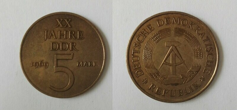 5 Mark DDR 1969 XX Jahre DDR stempelglanz 5 Mark DDR 1969 XX Jahre DDR stempelglanz