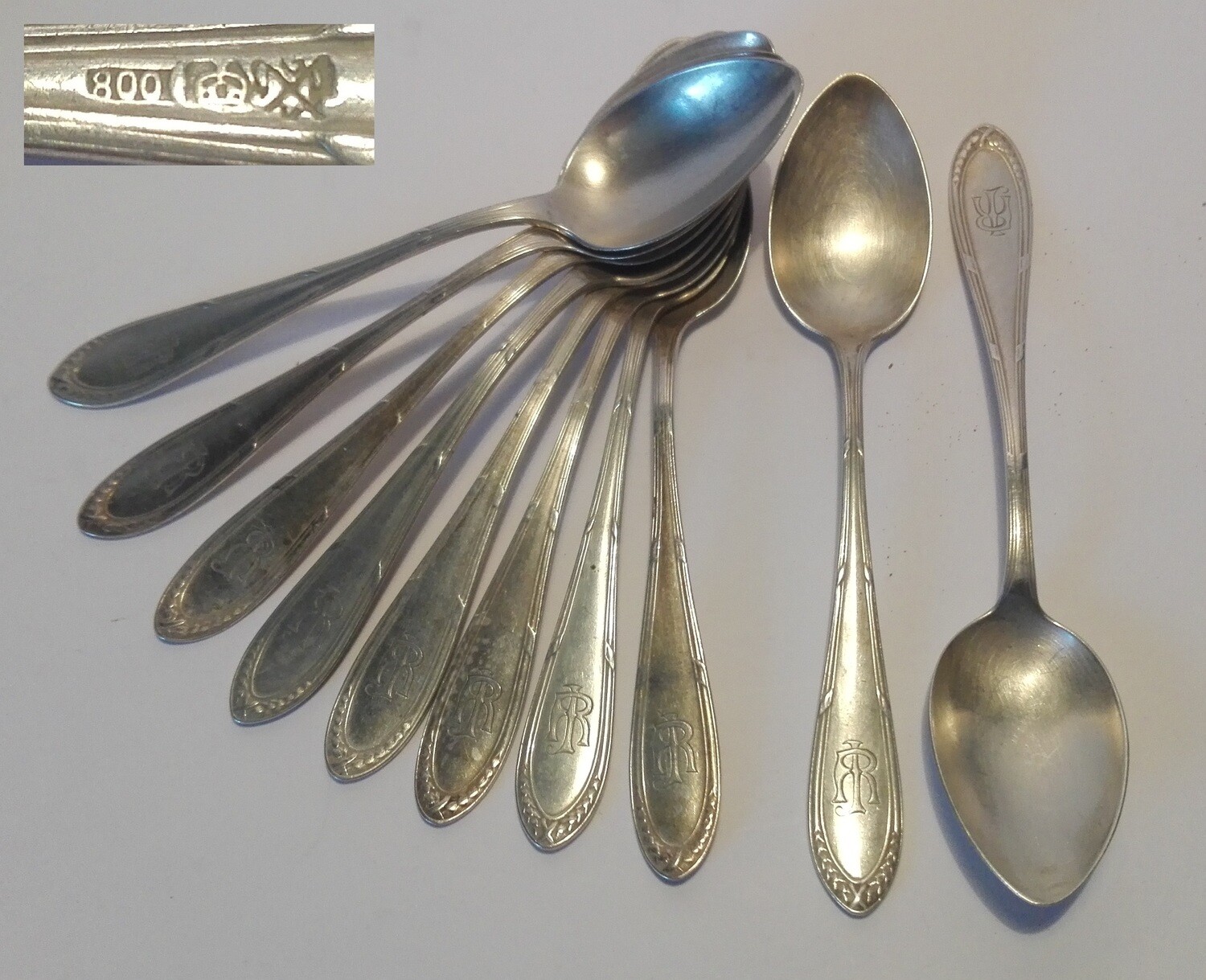 10x 800er Silberlöffel Halbmond Krone Wellner Mozart Silber