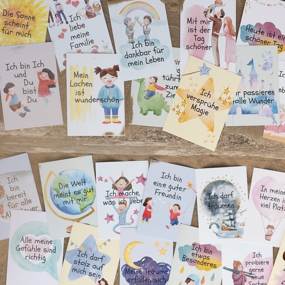 Affirmationskarten für Kinder: „Meine Zauberkarten“, Achtsamkeitsübungen auf der Rückseite