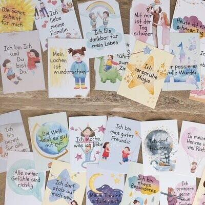 Affirmationskarten für Kinder: „Meine Zauberkarten“, Achtsamkeitsübungen auf der Rückseite