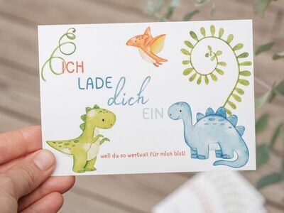 Einladung für Kinder, Postkarte A6: „Dinos“