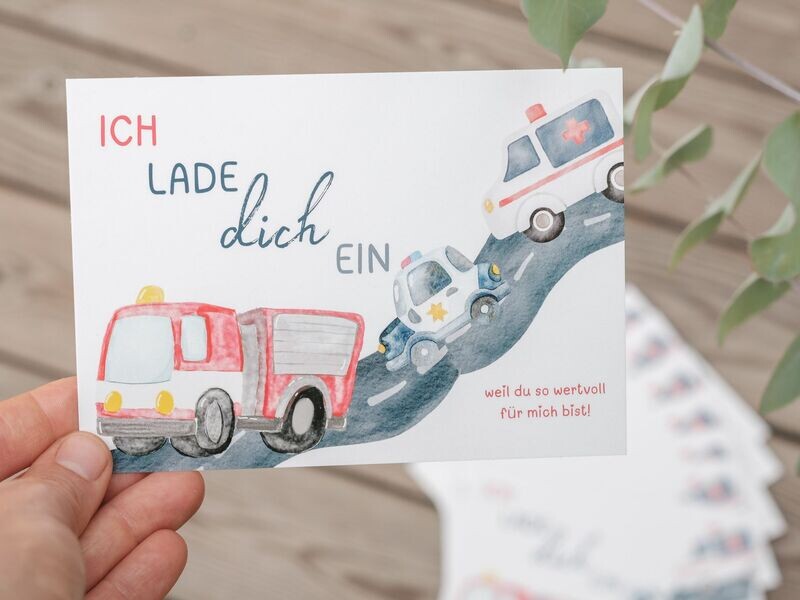 Einladung für Kinder, Postkarte A6: „Rettungseinsatz“