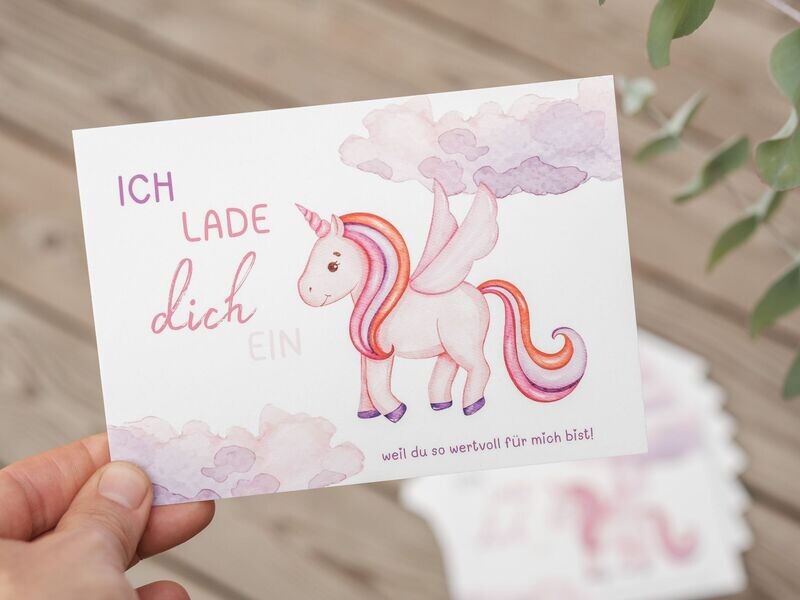 Einladung für Kinder, Postkarte A6: „Einhorn“