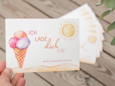 Einladung für Kinder, Postkarte A6: „Eis“