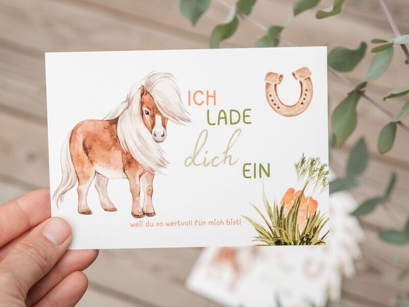 Einladung für Kinder, Postkarte A6: „Pony“ Einladung für Kinder, Postkarte A6: „Pony“