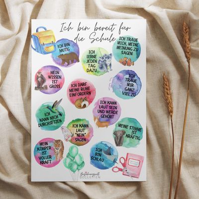 Affirmationen für Kinder, Postkarte A5: Selbstbewusstsein, „Ich bin bereit für die Schule“, Glückwunschkarte