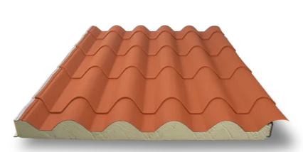 Panel Sándwich Imitación Teja con Interior Imitación Madera.