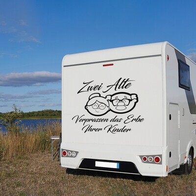 Wohnwagen | Caravan KFZ-Aufkleber 2 Alte verprassen das Erbe Ihrer Kinder