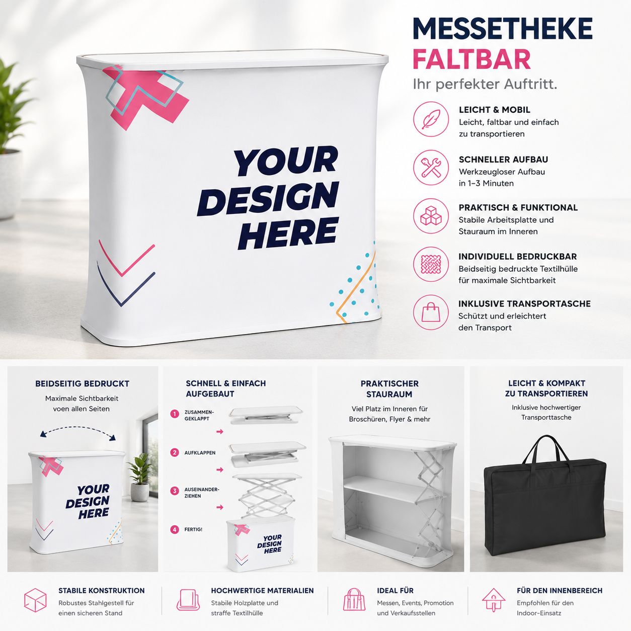 Messetheke faltbar | Promotion Counter mit Textildruck