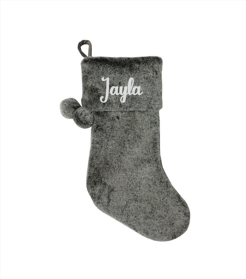 Gray Fur Custom Embroidered Christmas Stocking