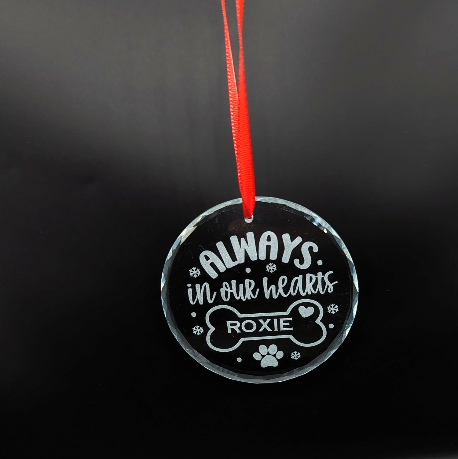 Personalized Crystal Dog Memorial Ornament – "Always in Our Hearts"