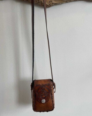 Real Leather Crossbody Bag with Pendant and Carving