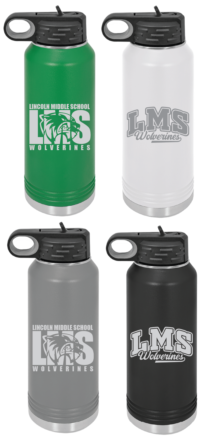 Lincoln Middle School Staff 32 oz Laser Engraved Insulated Water Bottle