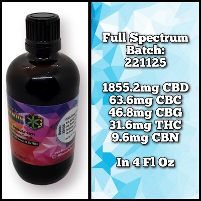 4 Oz Extra Strength Full Spectrum Topical CBD Glycerin Tincture (Batch:221125)