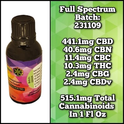 1 Oz Extra Strength Full Spectrum Topical CBD Glycerin Tincture (Batch:231109)