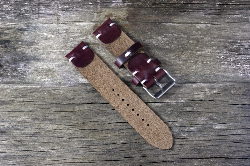 Horween Burgundy leather watch strap