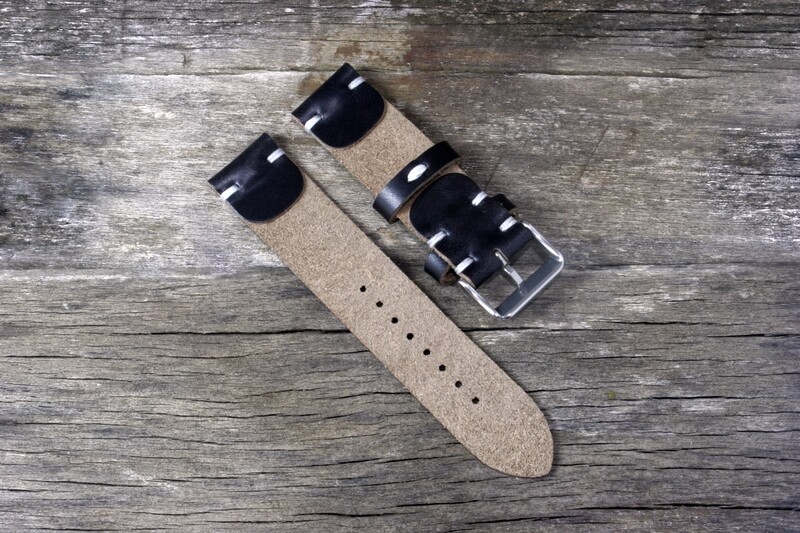 Horween Black leather watch strap