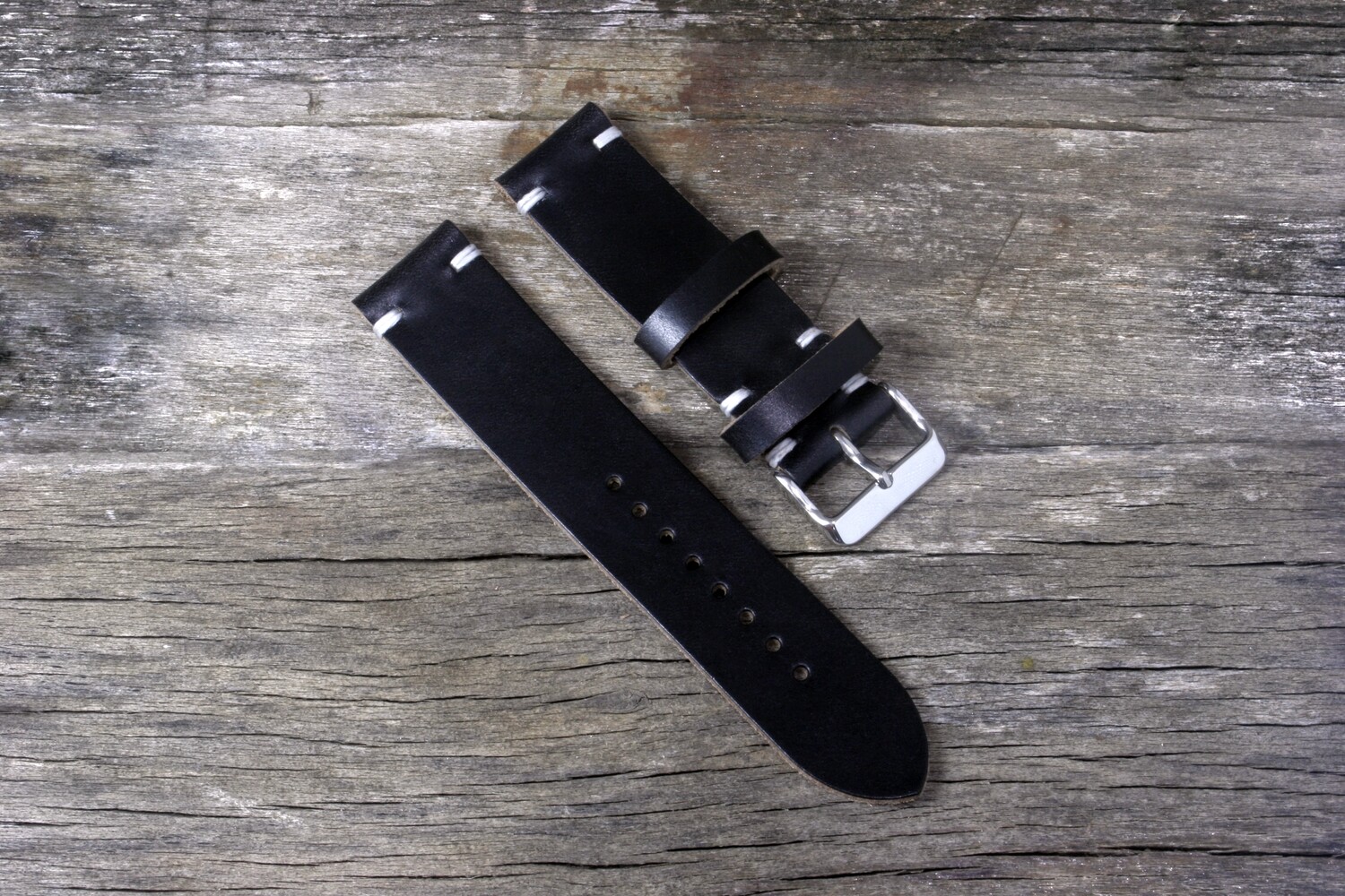 Horween Black leather watch strap