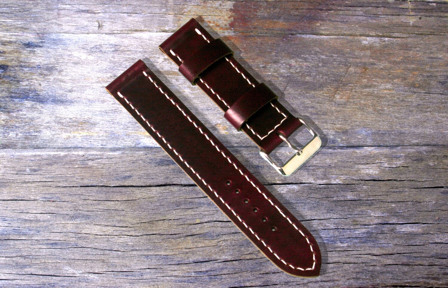 Horween Burgundy leather watch strap