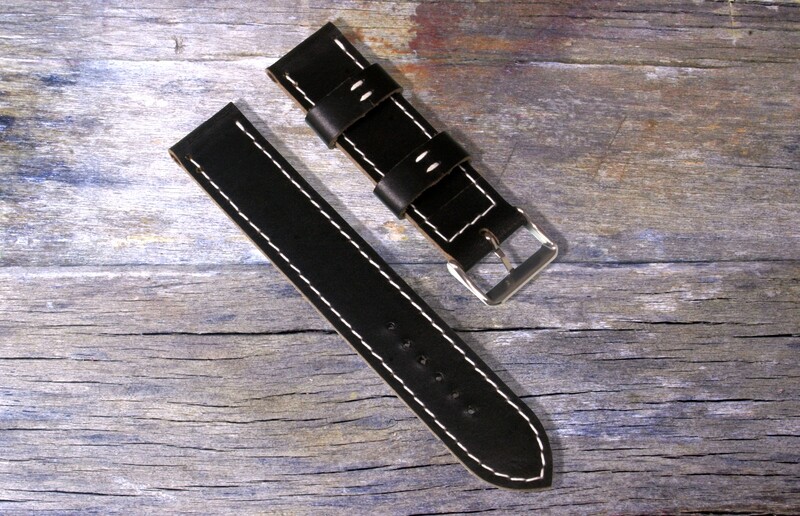 Horween Black leather watch strap