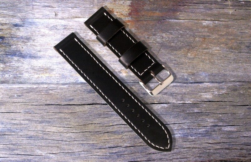 Horween Black leather watch strap