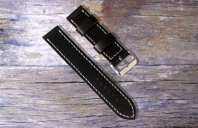Horween Black leather watch strap