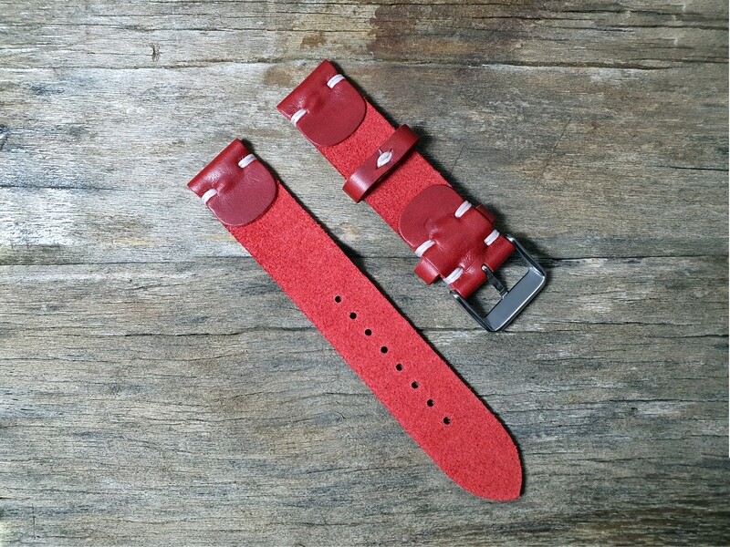 Horween London Bus Red leather watch strap