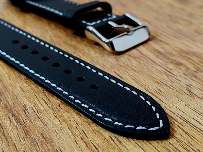 Australian Black Kangaroo leather padded watch strap